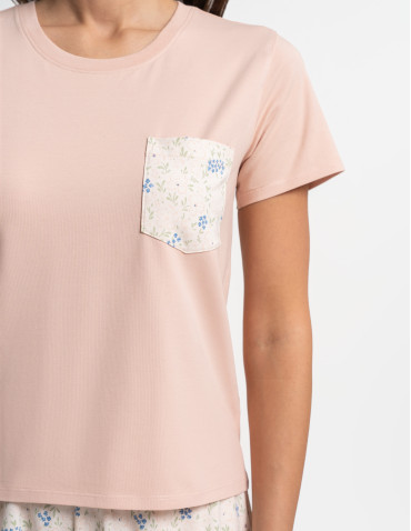 Piżama damska z krótkim rękawem bawełniana w kwiaty  - produkt 2