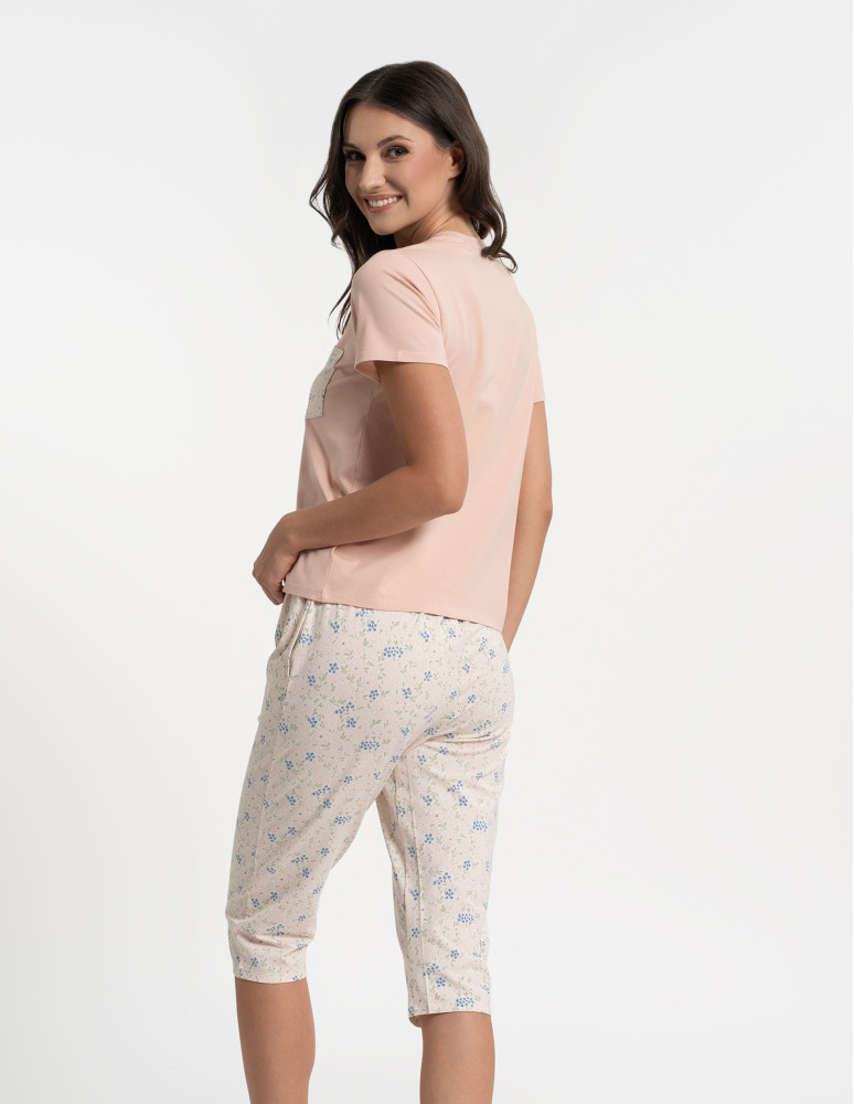 Piżamy z krótkim rękawem - Piżama damska z krótkim rękawem bawełniana w kwiaty BEŻOWY  - produkt moraj.pl 4