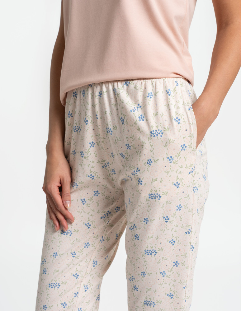 Piżamy z krótkim rękawem - Piżama damska z krótkim rękawem bawełniana w kwiaty BEŻOWY  - produkt moraj.pl 7