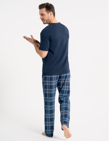 Piżamy z krótkim rękawem - Piżama męska z krótkim rękawem i spodniami w kratkę GRANATOWY - produkt 3