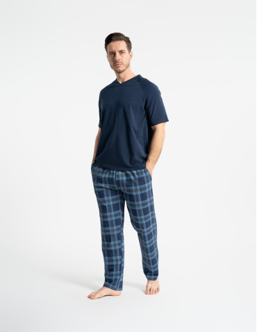 Piżamy z krótkim rękawem - Piżama męska z krótkim rękawem i spodniami w kratkę GRANATOWY - produkt 4