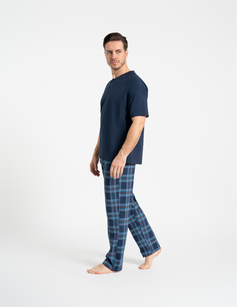 Piżamy z krótkim rękawem - Piżama męska z krótkim rękawem i spodniami w kratkę GRANATOWY  - produkt moraj.pl 5