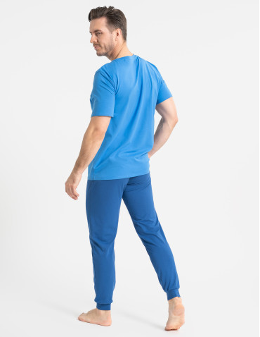 Piżamy z krótkim rękawem - Męska piżama bawełniana z krótkim rękawem zwężone spodnie NIEBIESKI - produkt 4