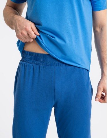 Piżamy z krótkim rękawem - Męska piżama bawełniana z krótkim rękawem zwężone spodnie NIEBIESKI - produkt 3