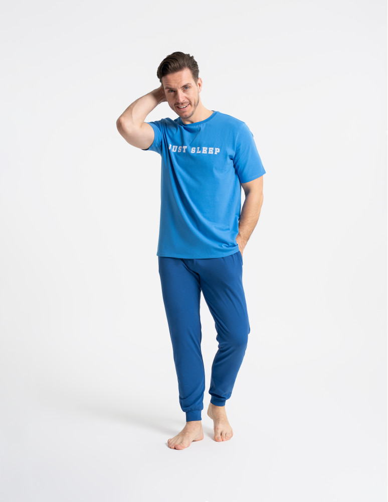 Piżamy z krótkim rękawem - Męska piżama bawełniana z krótkim rękawem zwężone spodnie NIEBIESKI  - produkt moraj.pl 5