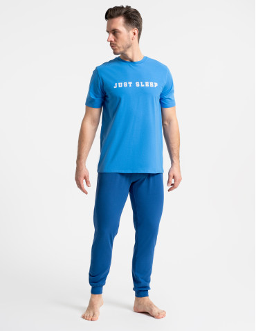 Męska piżama bawełniana z krótkim rękawem zwężone spodnie