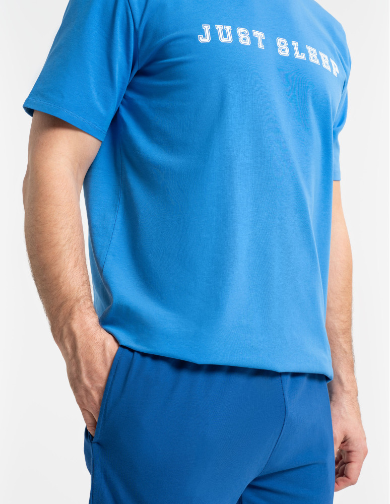 Piżamy z krótkim rękawem - Męska piżama bawełniana z krótkim rękawem zwężone spodnie NIEBIESKI  - produkt moraj.pl 6