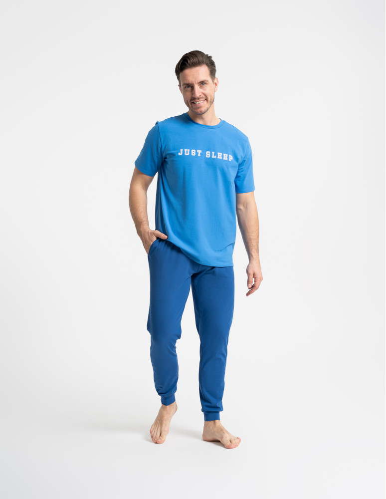 Piżamy z krótkim rękawem - Męska piżama bawełniana z krótkim rękawem zwężone spodnie NIEBIESKI  - produkt moraj.pl 7