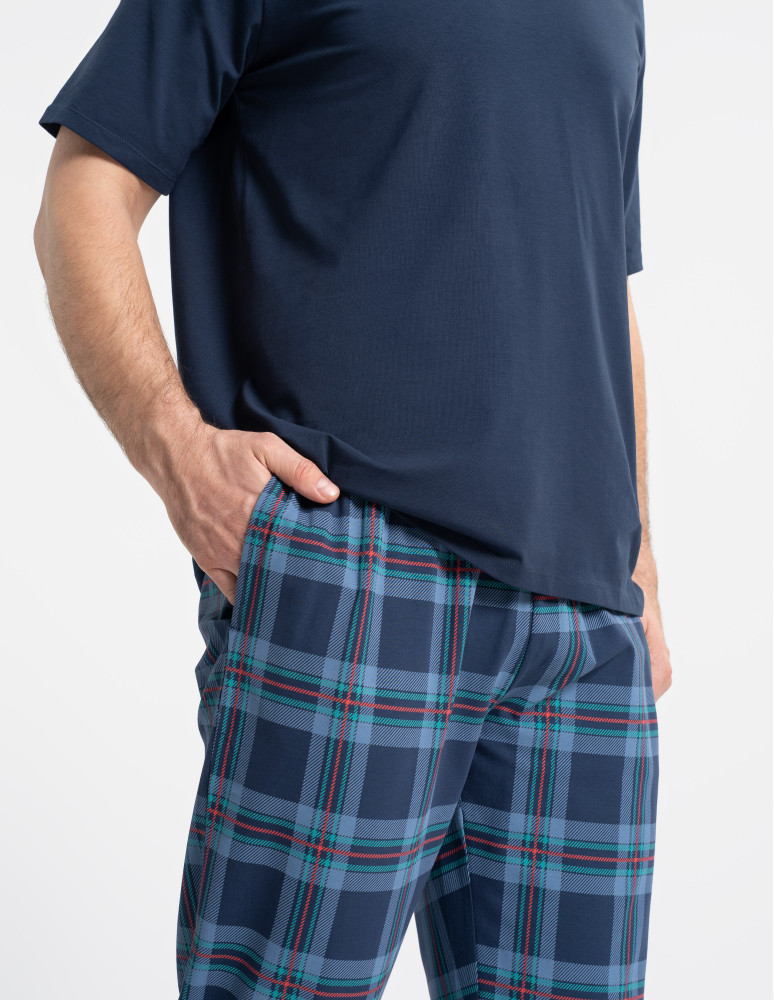 Piżamy z krótkim rękawem - Piżama męska z krótkim rękawem i spodniami w kratkę GRANATOWY  - produkt moraj.pl 7