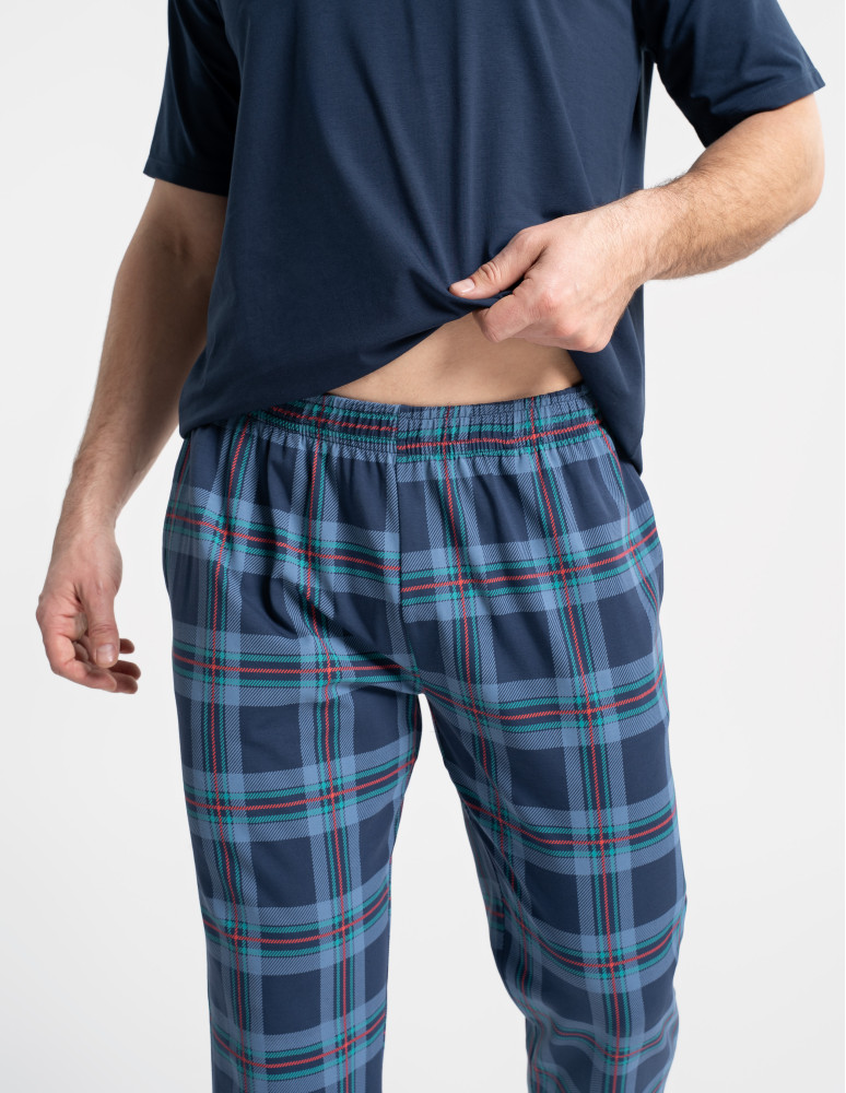 Piżamy z krótkim rękawem - Piżama męska z krótkim rękawem i spodniami w kratkę GRANATOWY  - produkt moraj.pl 8