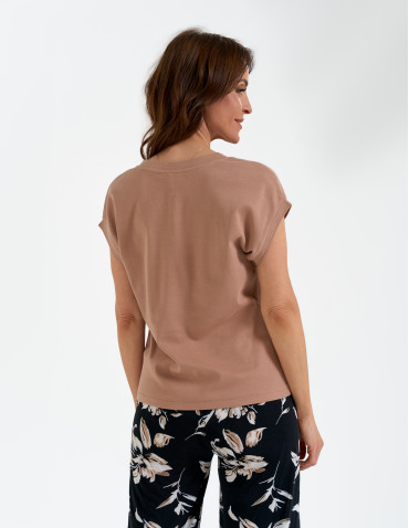 Koszulki i T-shirty - Bluzka damska bawełniana o luźnym fasonie BEŻOWY - produkt 3