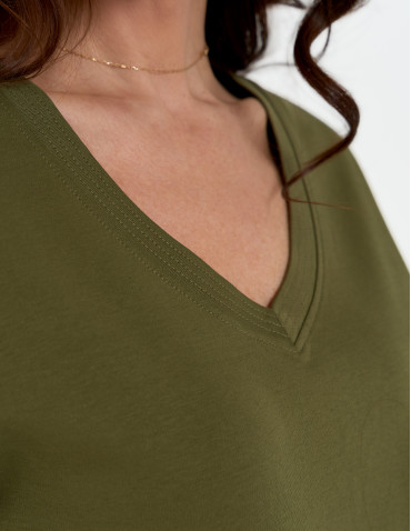 Koszulki i T-shirty - Bluzka damska bawełniana o luźnym fasonie KHAKI - produkt 3
