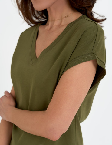 Koszulki i T-shirty - Bluzka damska bawełniana o luźnym fasonie KHAKI - produkt 4