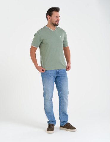 Koszulki z krótkim rękawem - Męska koszulka z krótkim rękawem z dekoltem V ZIELONY - produkt 5