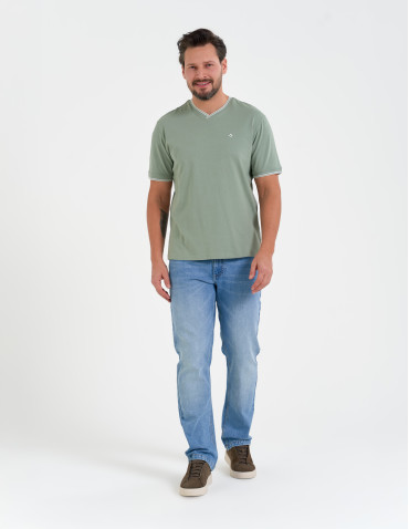 Koszulki z krótkim rękawem - Męska koszulka z krótkim rękawem z dekoltem V ZIELONY - produkt 6