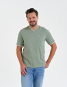 Męska koszulka z krótkim rękawem z dekoltem V ZIELONY