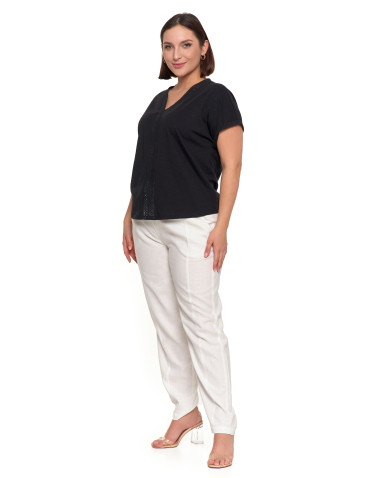 Bluzka damska bawełniana z ażurową wstawką i dekoltem V - produkt 2