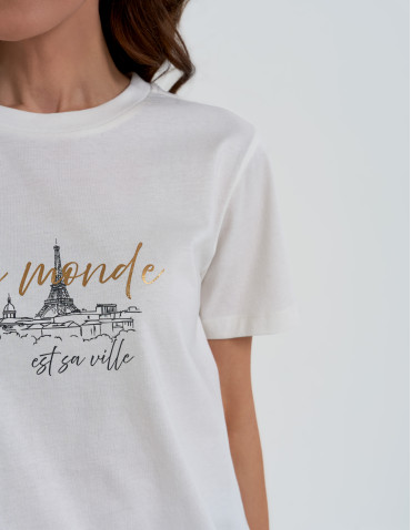 Koszulki z krótkim rękawem - Koszulka damska z krótkim rękawem o kroju boxy BIAŁY - produkt 3