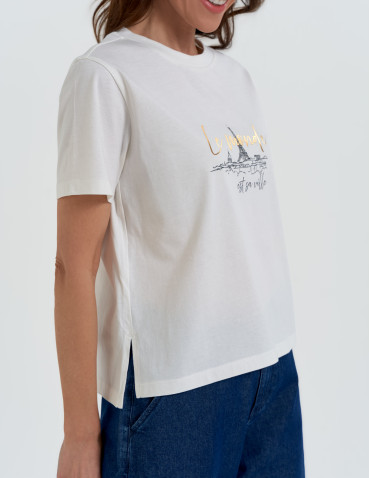 Koszulki z krótkim rękawem - Koszulka damska z krótkim rękawem o kroju boxy BIAŁY - produkt 4