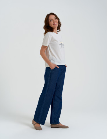 Koszulki z krótkim rękawem - Koszulka damska z krótkim rękawem o kroju boxy BIAŁY - produkt 6