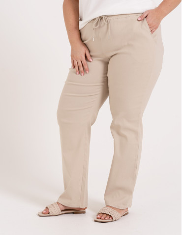 Spodnie damskie - Damskie spodnie z prostą nogawką z wiskozy KREMOWY - produkt 1