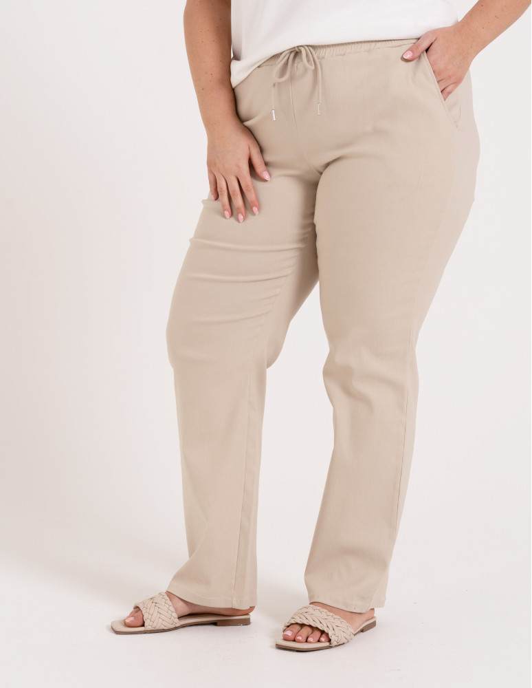 Spodnie damskie - Damskie spodnie z prostą nogawką z wiskozy KREMOWY - produkt moraj.pl 1