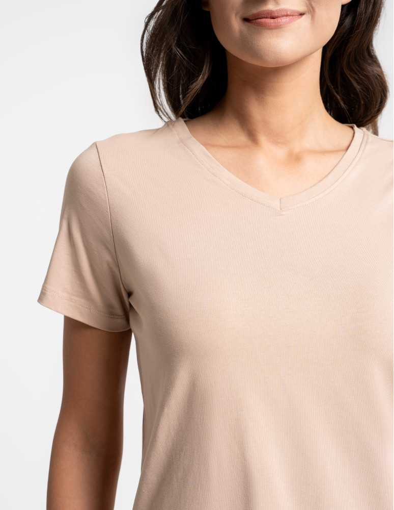 Kobieta - Piżama damska bawełniana z krótkim rękawem i spodenkami BEŻOWY  - produkt moraj.pl 3