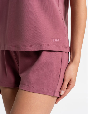 Piżamy z krótkim rękawem - Piżama damska bawełniana z krótkim rękawem i spodenkami CIEMNY RÓŻOWY - produkt 5