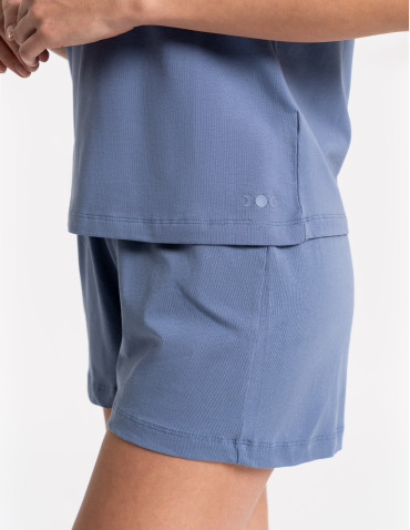 Piżamy z krótkim rękawem - Piżama damska bawełniana z krótkim rękawem i spodenkami NIEBIESKI - produkt 4