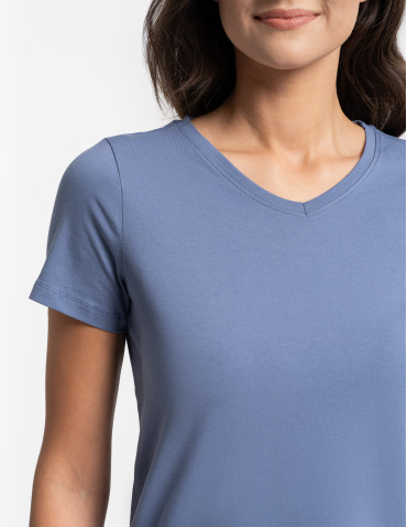 Piżamy z krótkim rękawem - Piżama damska bawełniana z krótkim rękawem i spodenkami NIEBIESKI - produkt 5