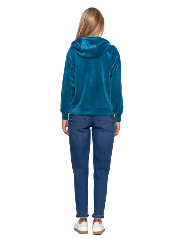 Bluzy damskie - Damska welurowa bluza z kapturem ZIELONY - produkt 6