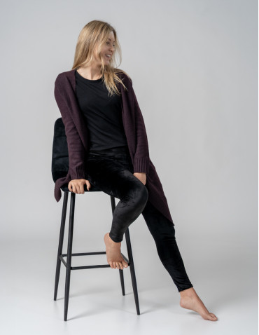 Legginsy damskie - Legginsy damskie welurowe z wysokim stanem CZARNY - produkt 1