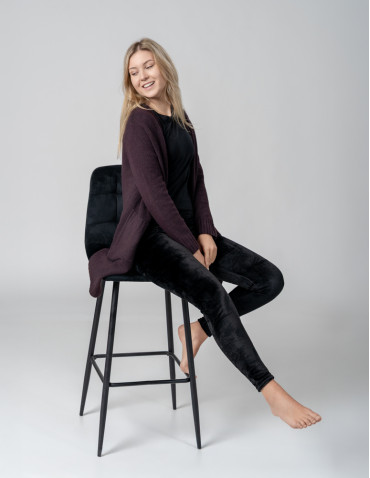 Legginsy damskie - Legginsy damskie welurowe z wysokim stanem CZARNY - produkt 5