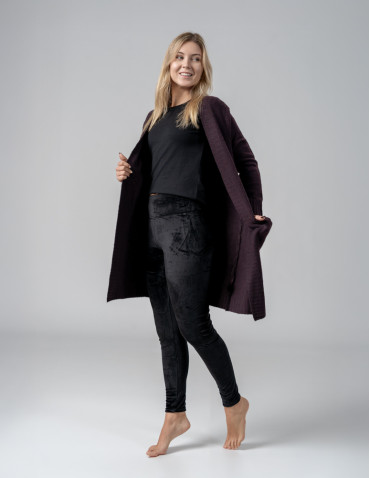 Legginsy damskie - Legginsy damskie welurowe z wysokim stanem CZARNY - produkt 6