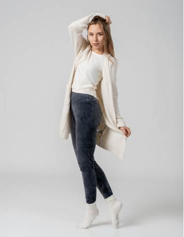 Legginsy damskie - Legginsy damskie welurowe z wysokim stanem SZARY - produkt 1