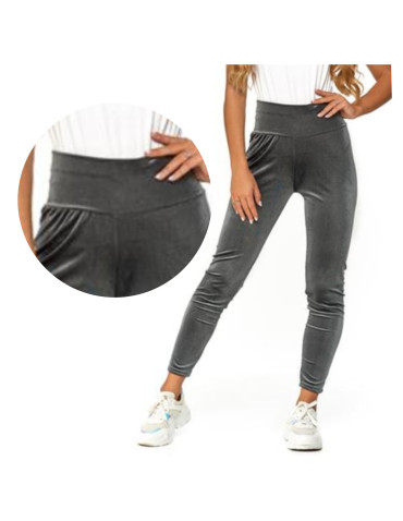 Legginsy damskie - Legginsy damskie welurowe z wysokim stanem SZARY - produkt 9