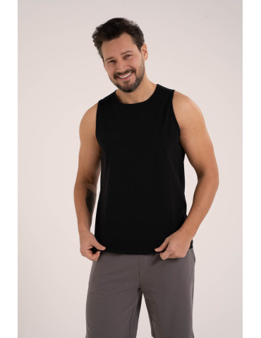 Tank Topy - Tank top męski bawełniany koszulka bez rękawów CZARNY - produkt 1