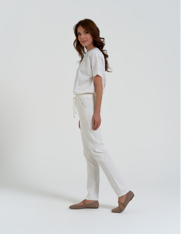 Spodnie damskie - Spodnie damskie joggery elastyczne z wiązaniem BIAŁY - produkt 1