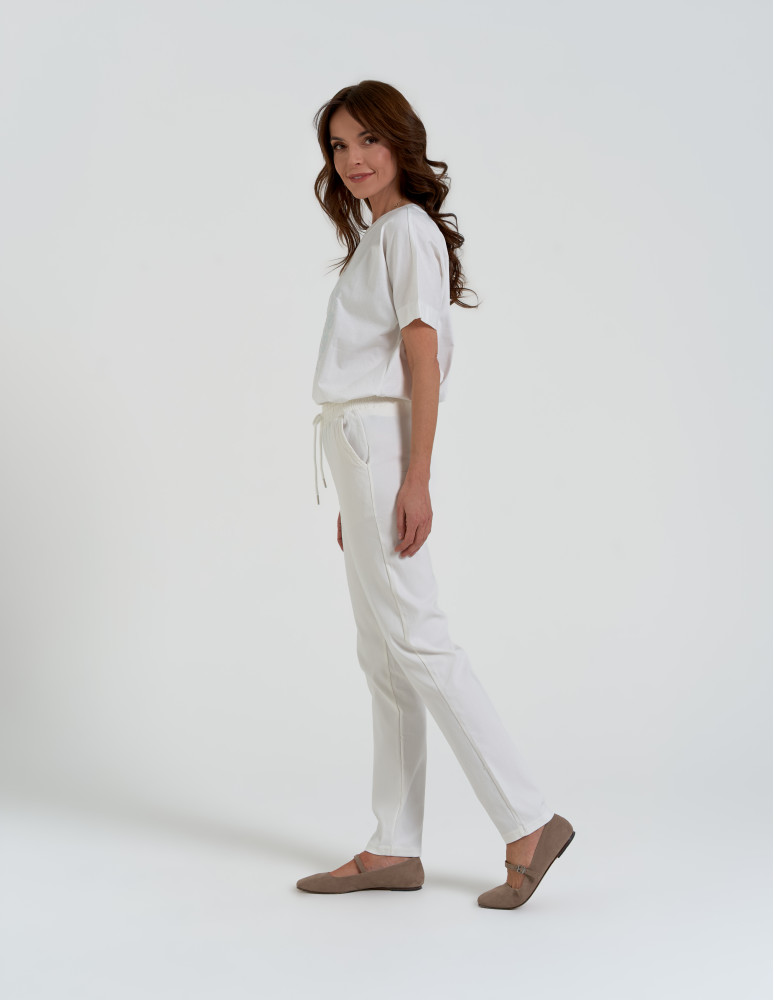 Spodnie damskie - Spodnie damskie joggery elastyczne z wiązaniem BIAŁY - produkt moraj.pl 1