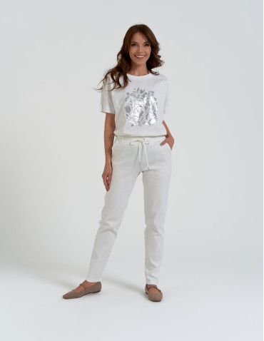 Spodnie damskie - Spodnie damskie joggery elastyczne z wiązaniem BIAŁY - produkt 2