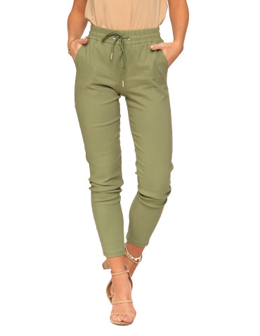 Spodnie damskie - Spodnie damskie joggery elastyczne z wiązaniem KHAKI - produkt 1