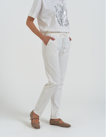 Spodnie damskie - Spodnie damskie joggery elastyczne z wiązaniem BIAŁY - produkt 3