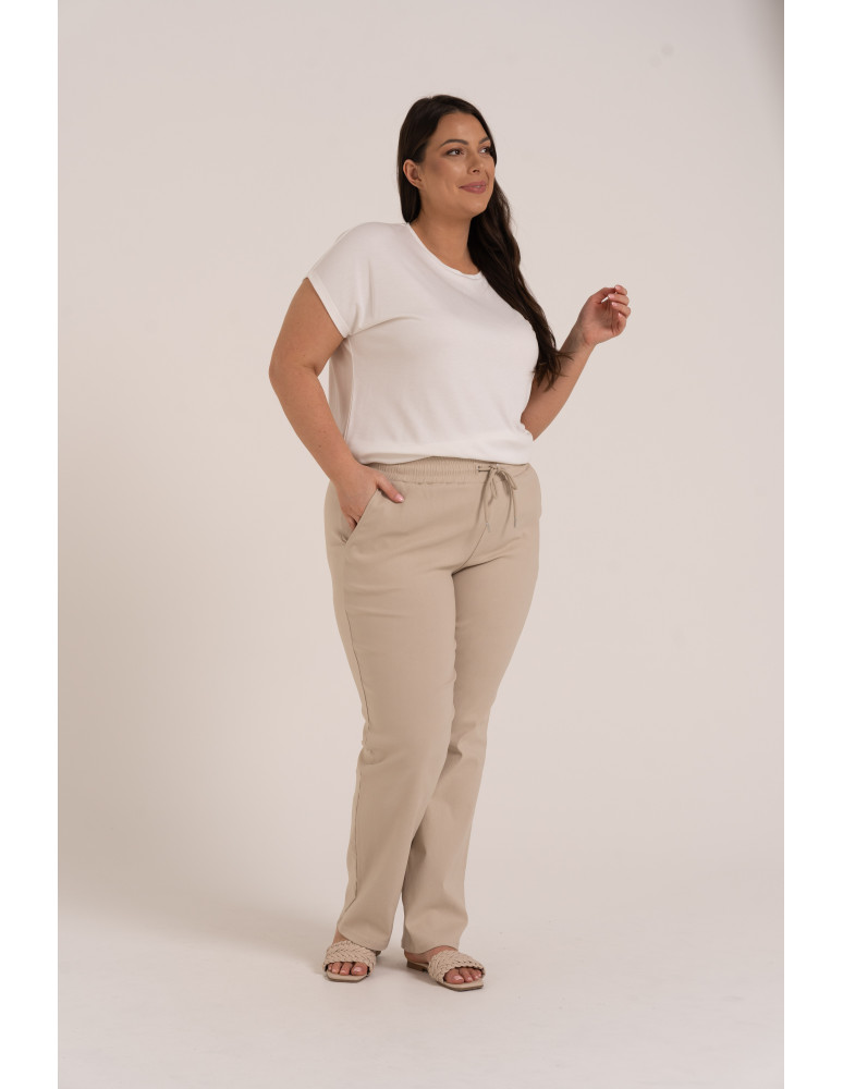 Spodnie damskie - Damskie spodnie z prostą nogawką z wiskozy KREMOWY  - produkt moraj.pl 2