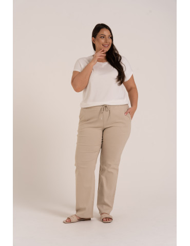 Spodnie damskie - Damskie spodnie z prostą nogawką z wiskozy KREMOWY - produkt 3