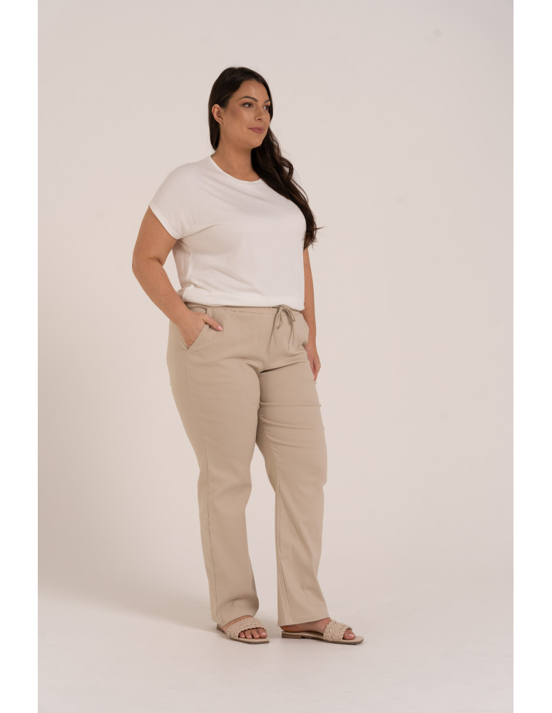 Spodnie damskie - Damskie spodnie z prostą nogawką z wiskozy KREMOWY  - produkt moraj.pl 4