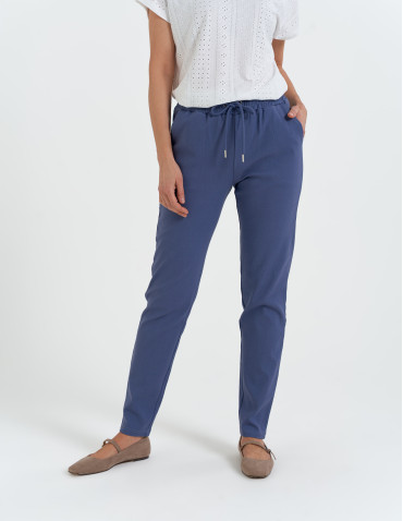 Spodnie damskie - Spodnie damskie joggery elastyczne z wiązaniem NIEBIESKI - produkt 8