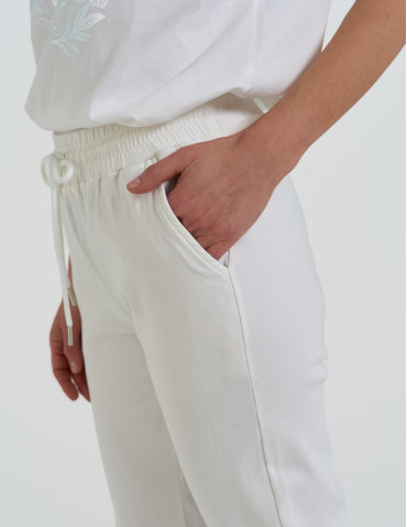 Spodnie damskie - Spodnie damskie joggery elastyczne z wiązaniem BIAŁY - produkt 6
