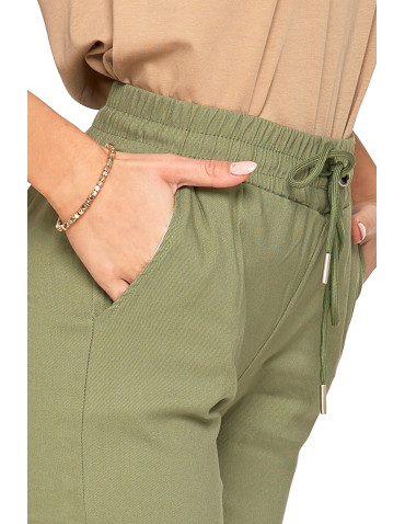 Spodnie damskie - Spodnie damskie joggery elastyczne z wiązaniem KHAKI - produkt 3