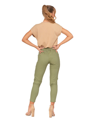 Spodnie damskie - Spodnie damskie joggery elastyczne z wiązaniem KHAKI - produkt 4