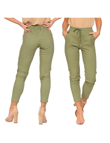 Spodnie damskie - Spodnie damskie joggery elastyczne z wiązaniem KHAKI - produkt 7